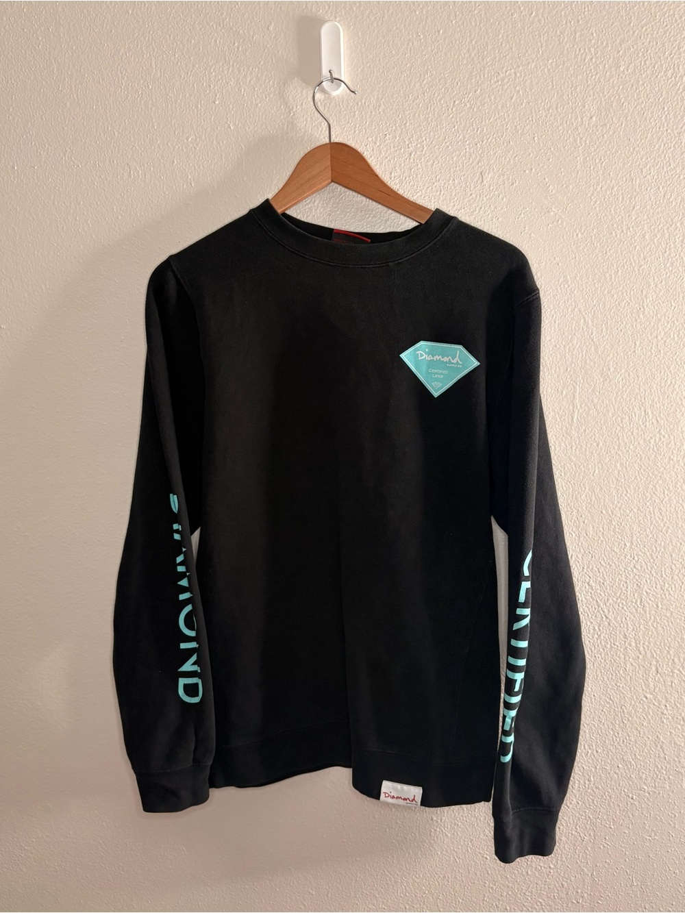 Diamond Supply Co. Black Crewneck with Teal Logo and Sleeve Graphics